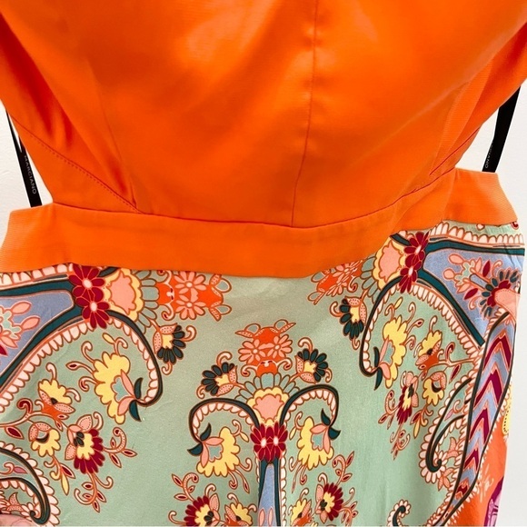 MARCIANO silk orange colourful print cut out mini dress 10 - Picture 6 of 16